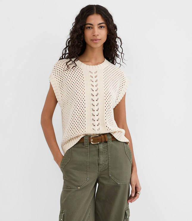 Mixed Pointelle Cap Sleeve Sweater