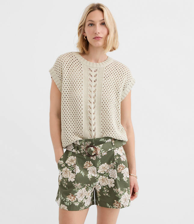 Mixed Pointelle Cap Sleeve Sweater