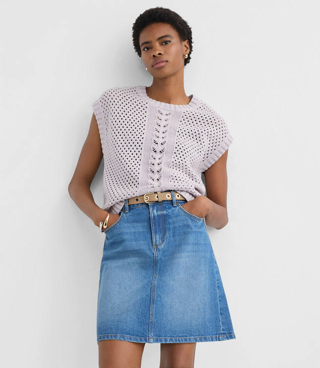 Mixed Pointelle Cap Sleeve Sweater