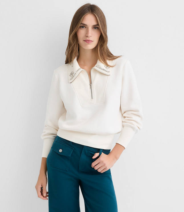 Sparkle Collared Half Zip Sweatshirt