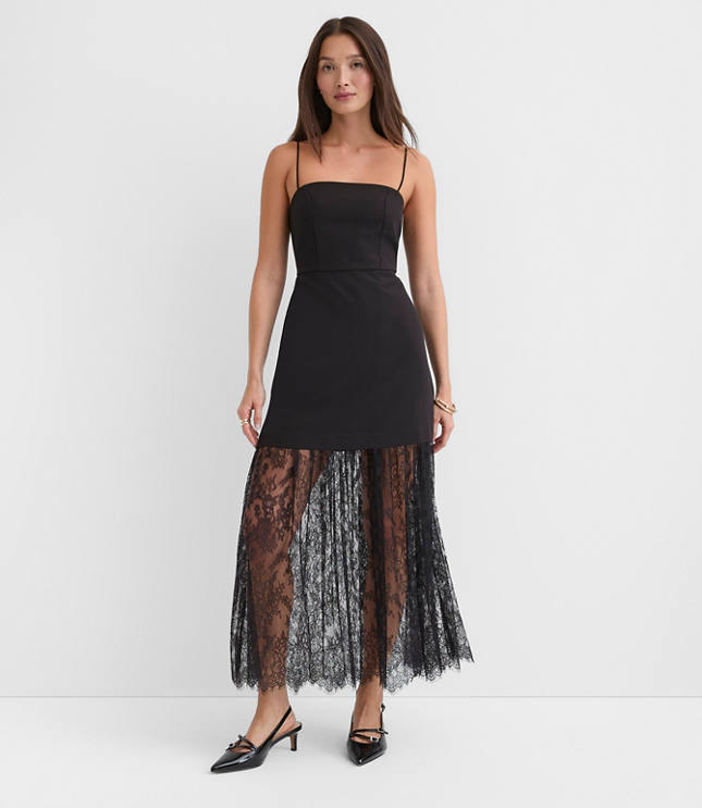 Petite Chantilly Lace Mixed Media Maxi Dress