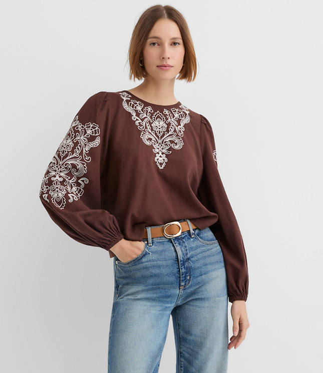 Petite Floral Embroidered Blouse