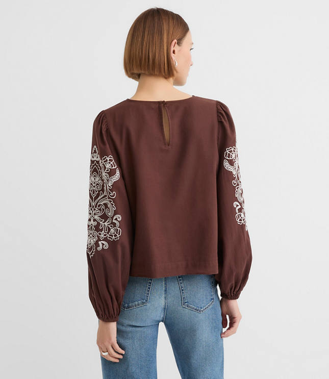 Petite Floral Embroidered Blouse