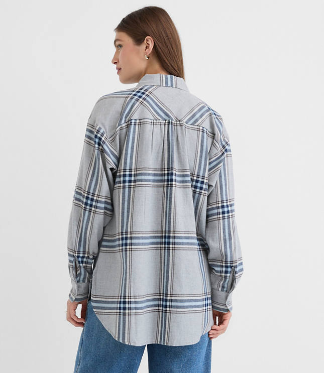 Petite Plaid Flannel Everyday Oversized Tunic Shirt