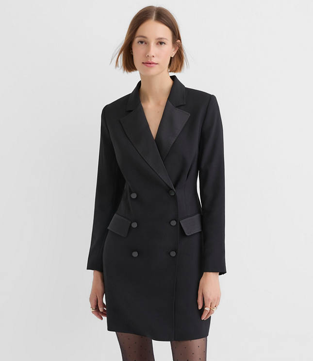 Petite Satin Trim Blazer Mini Pocket Dress