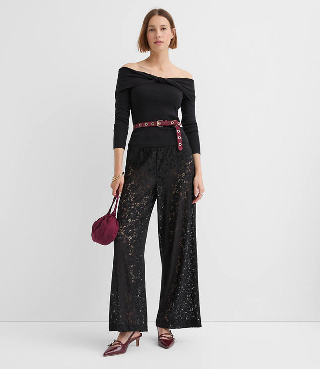 Petite Pull On Wide Leg Pants Lace