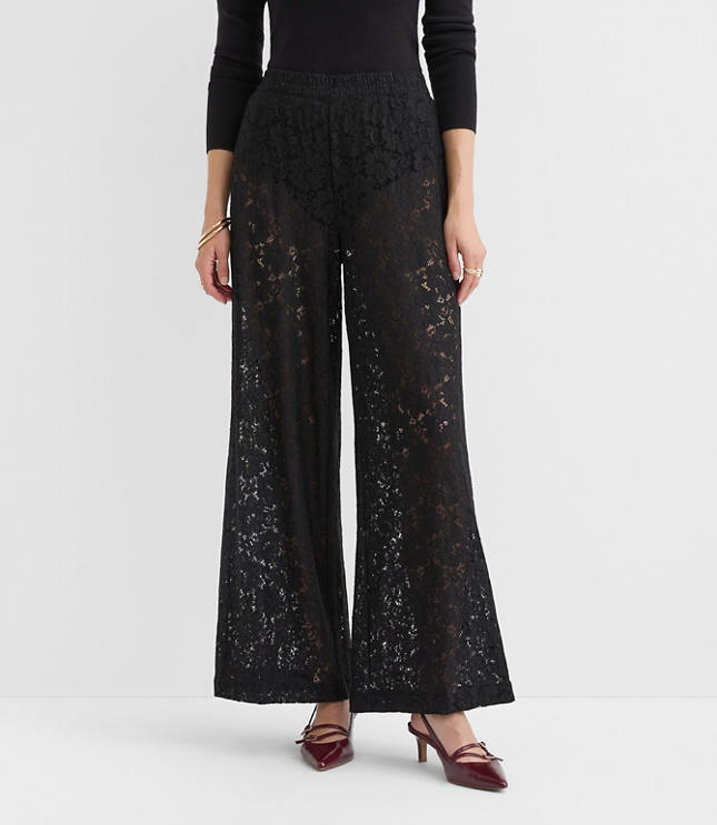 Petite Pull On Wide Leg Pants Lace