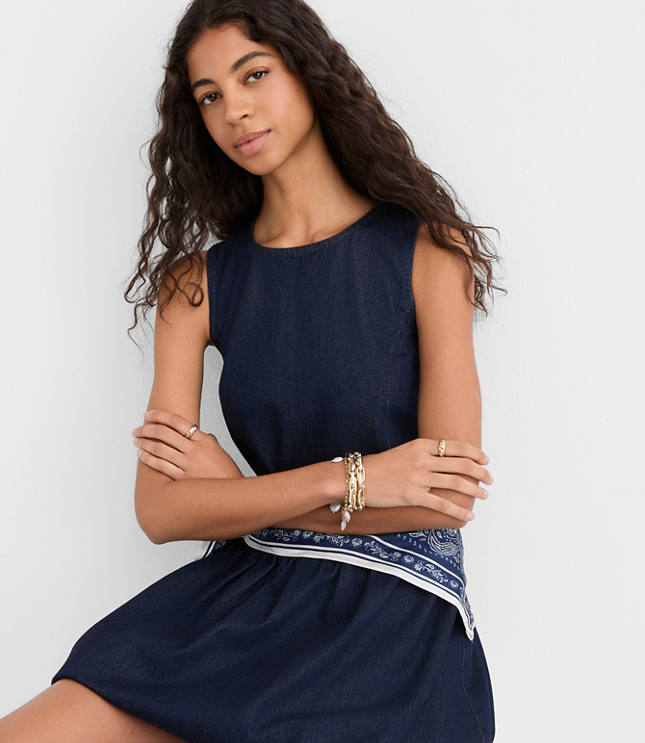 Denim Bubble Mini Dress in Dark Wash