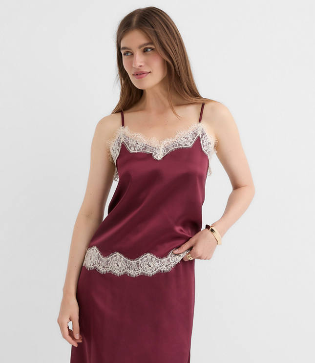 Petite Lace Trim Satin Cami