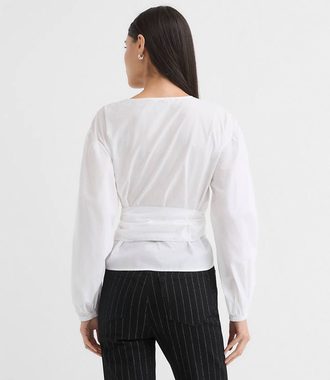 Petite Poplin Bubble Sleeve Wrap Top