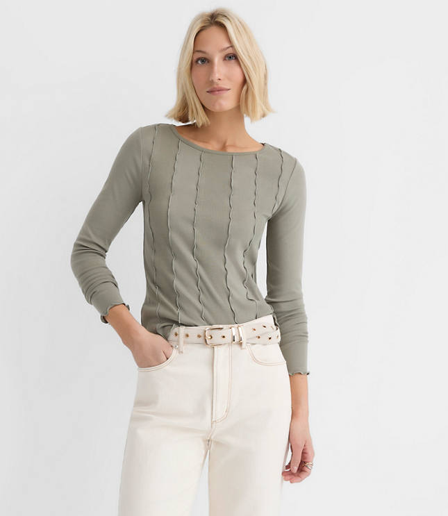 Ruffle Trimmed Ribbed Tee