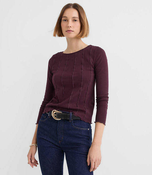 Ruffle Trimmed Ribbed Tee