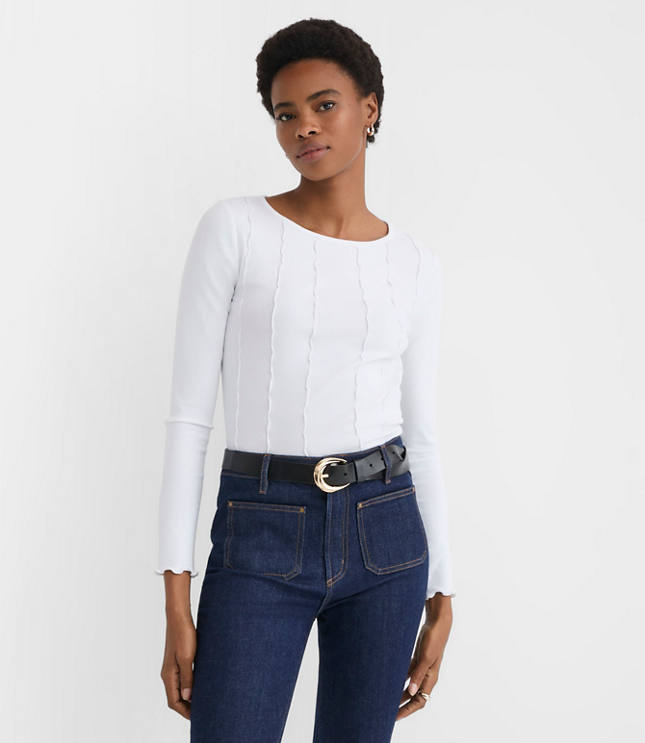 Ruffle Trimmed Ribbed Tee