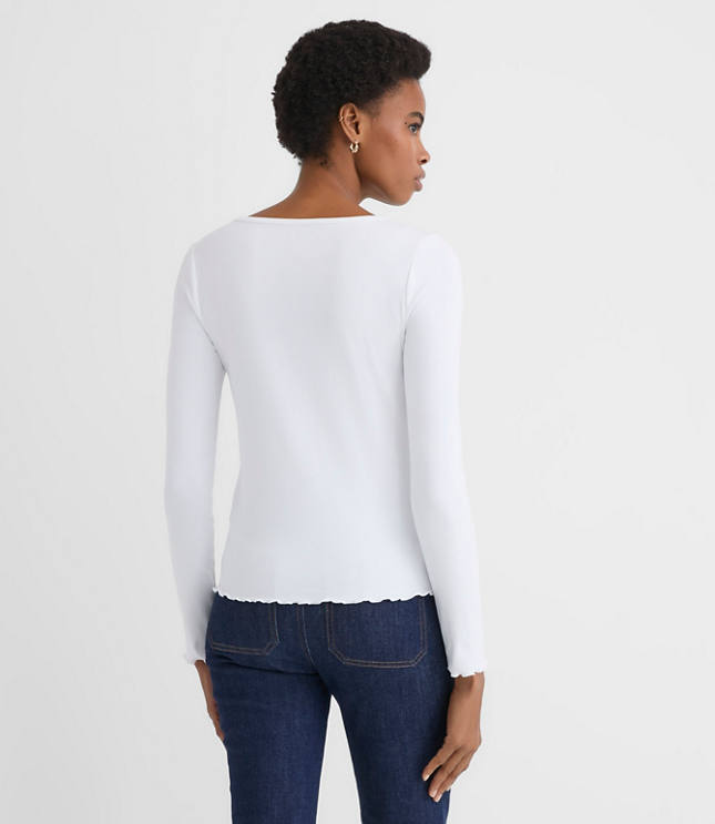 Ruffle Trimmed Ribbed Tee