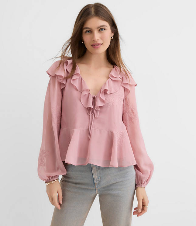 Petite Ruffle Peplum Blouse
