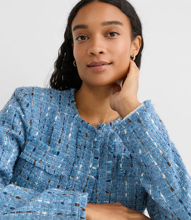 Tall Frayed Tweed Collarless Jacket