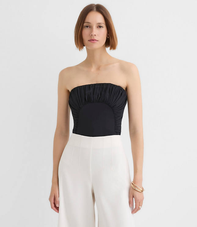 Petite Shirred Curved Bustier Top