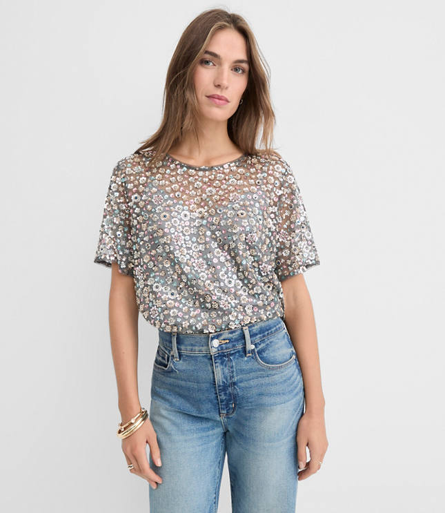 Petite Floral Sequin Top