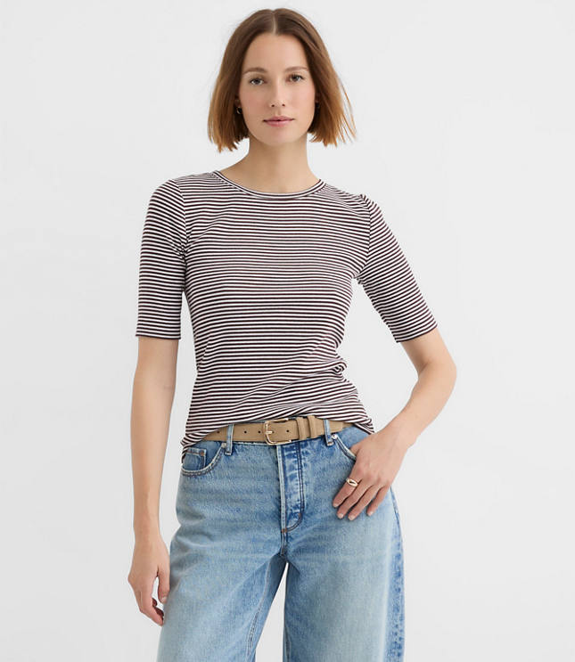 Stripe Perfect Ribbed Elbow Sleeve Tee