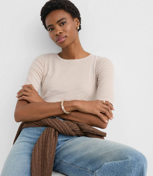 Stripe Perfect Ribbed Elbow Sleeve Tee