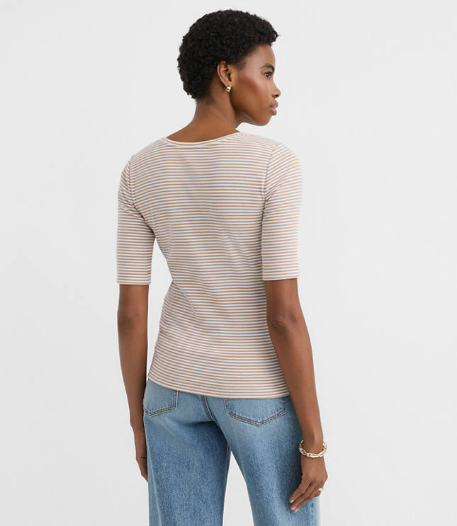 Stripe Perfect Ribbed Elbow Sleeve Tee