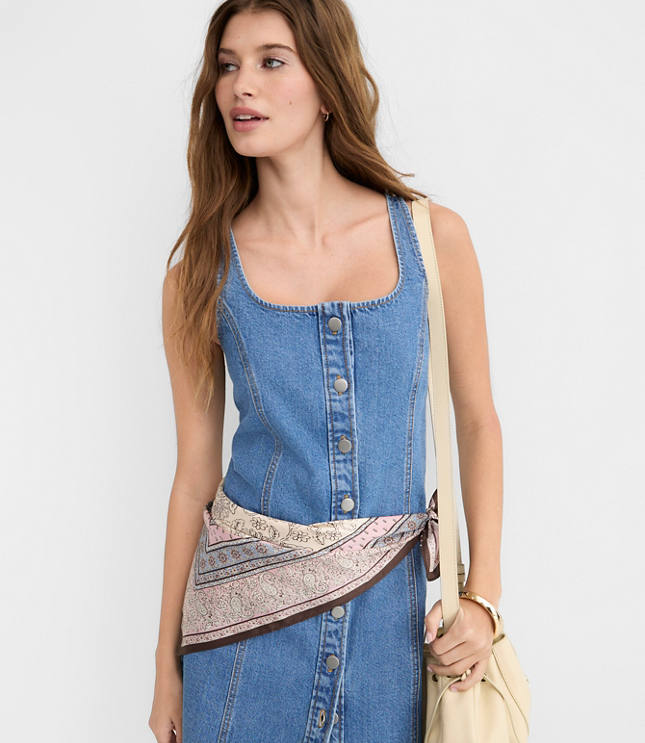 Denim Seamed Button Mini Dress in Classic Mid Wash