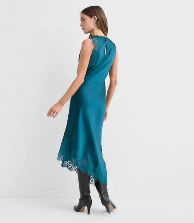 Petite Lace Trim Satin Bias Midi Dress