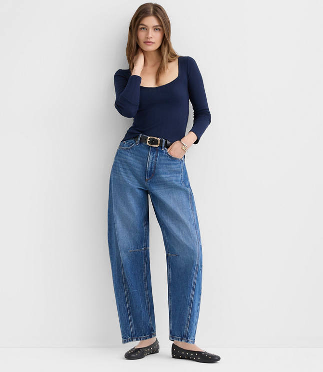 Ribbed Sweetheart Neck Long Sleeve Tee