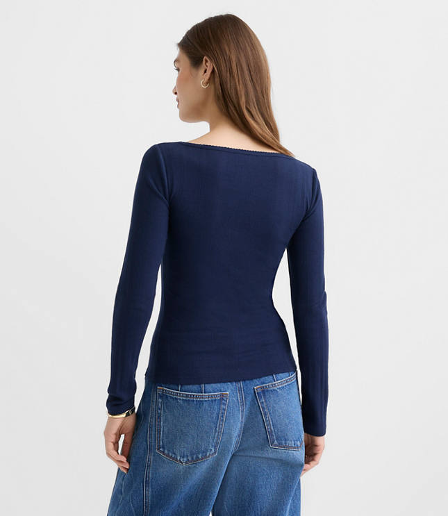 Ribbed Sweetheart Neck Long Sleeve Tee