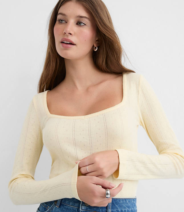 Ribbed Sweetheart Neck Long Sleeve Tee