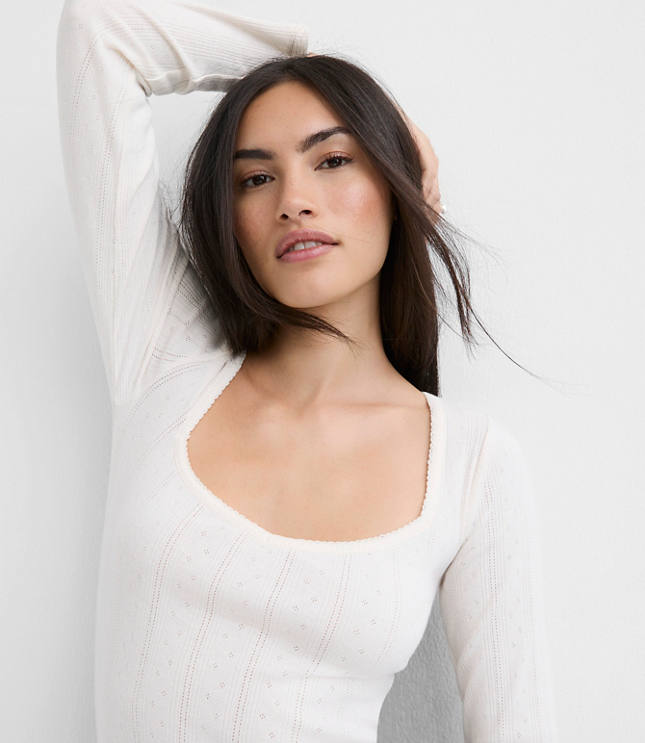 Ribbed Sweetheart Neck Long Sleeve Tee