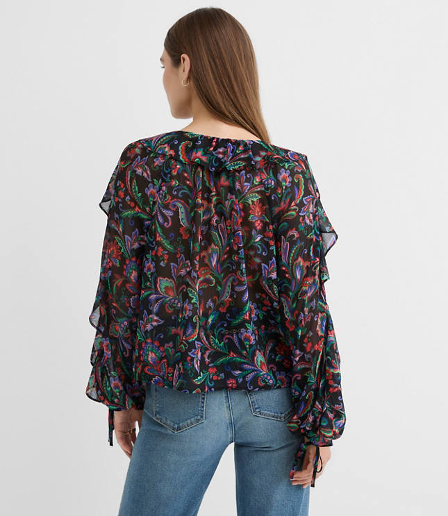 Petite Floral Ruffle Tie Cuff Blouse