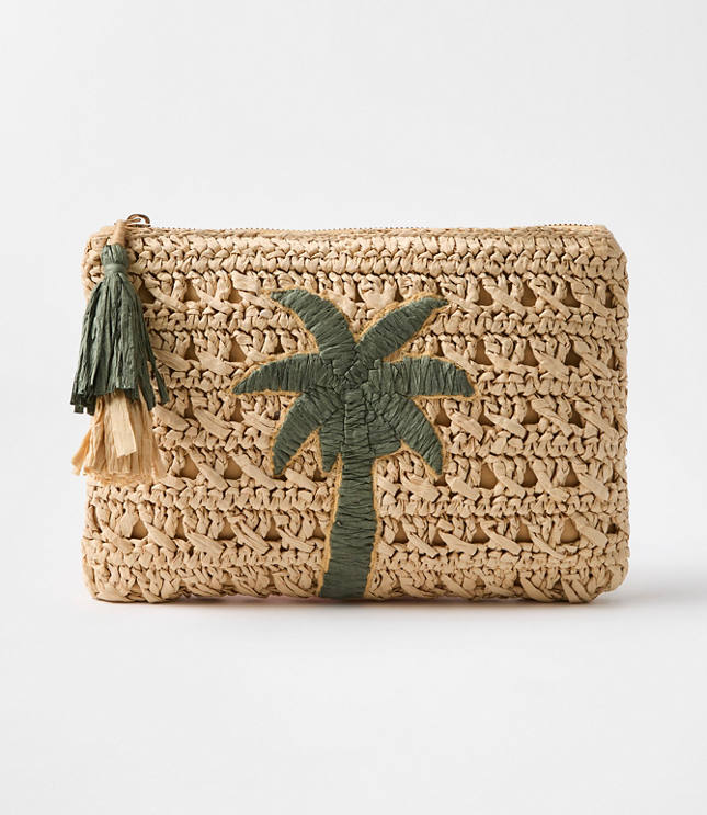 Palm Tree Straw Zip Pouch
