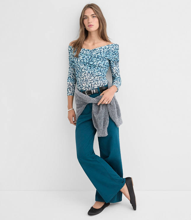 Geo Mesh Ruched Off The Shoulder Top