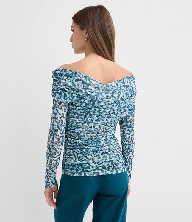 Geo Mesh Ruched Off The Shoulder Top