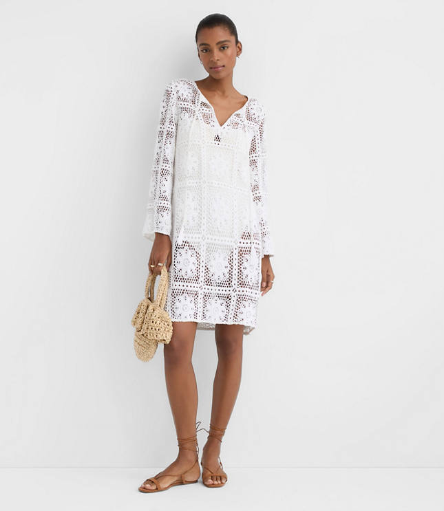 LOFT Beach Floral Tile Crochet Swimsuit Coverup