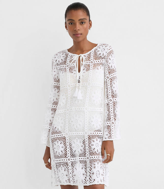 LOFT Beach Floral Tile Crochet Swimsuit Coverup