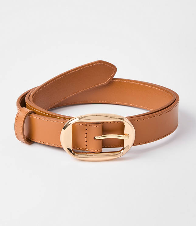 Oval Buckle Skinny Leather Belt