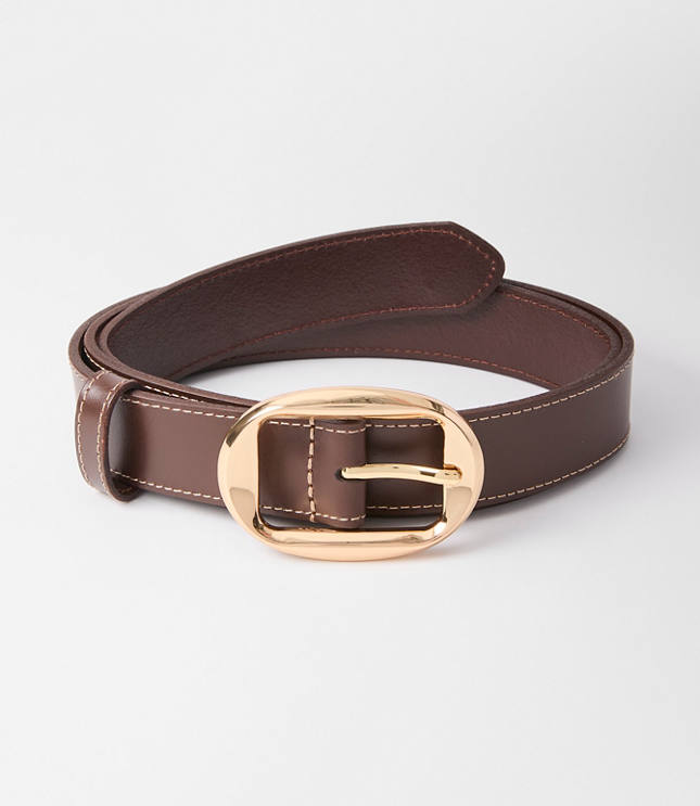 Oval Buckle Skinny Leather Belt