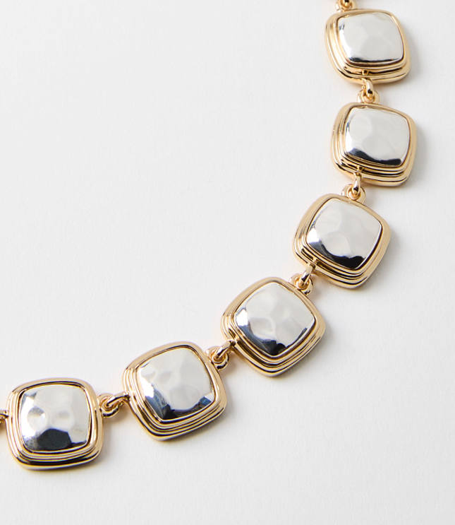 Mixed Metal Square Statement Necklace