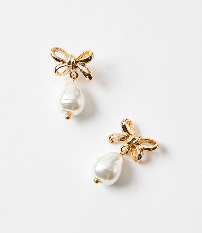 Pearlized Bow Drop Delicate Earrings