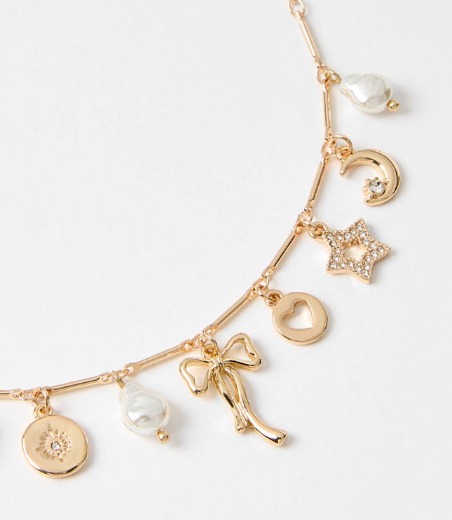 Mother Of Pearl Bow Charm Necklace