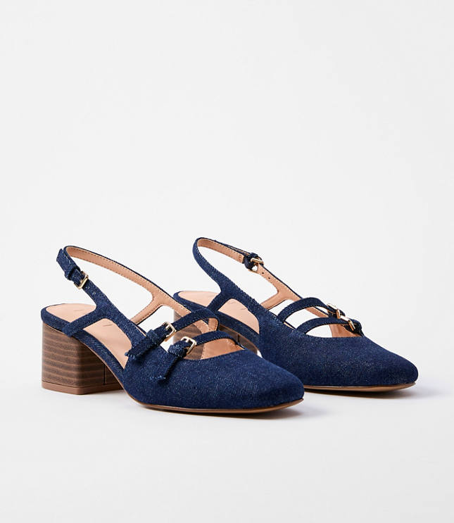 Denim Mary Jane Slingback Heels
