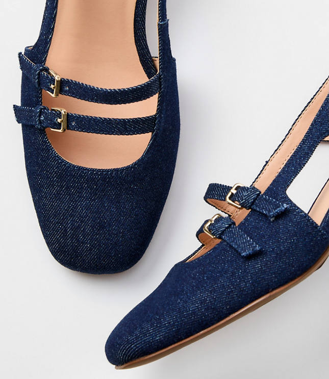 Denim Mary Jane Slingback Heels