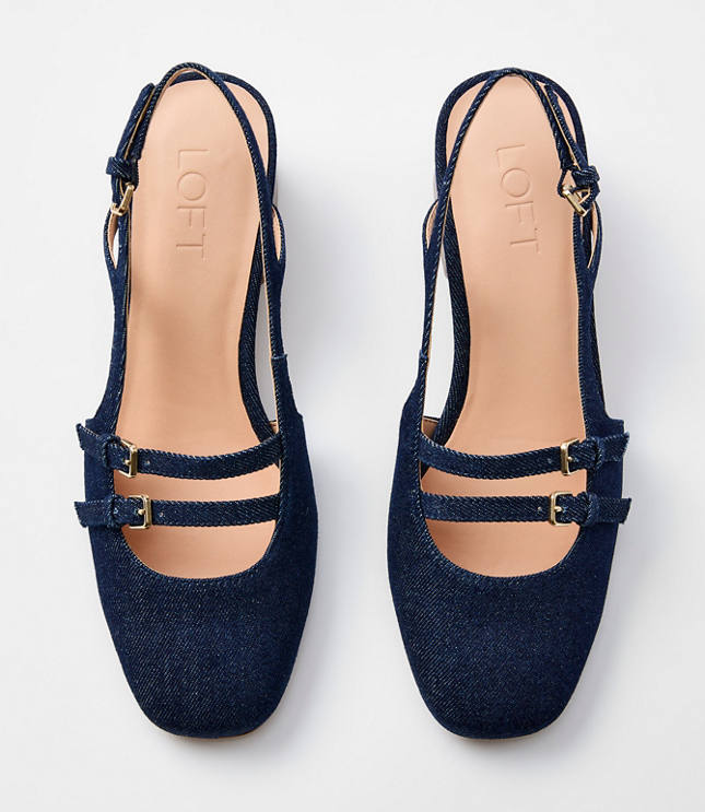 Denim Mary Jane Slingback Heels