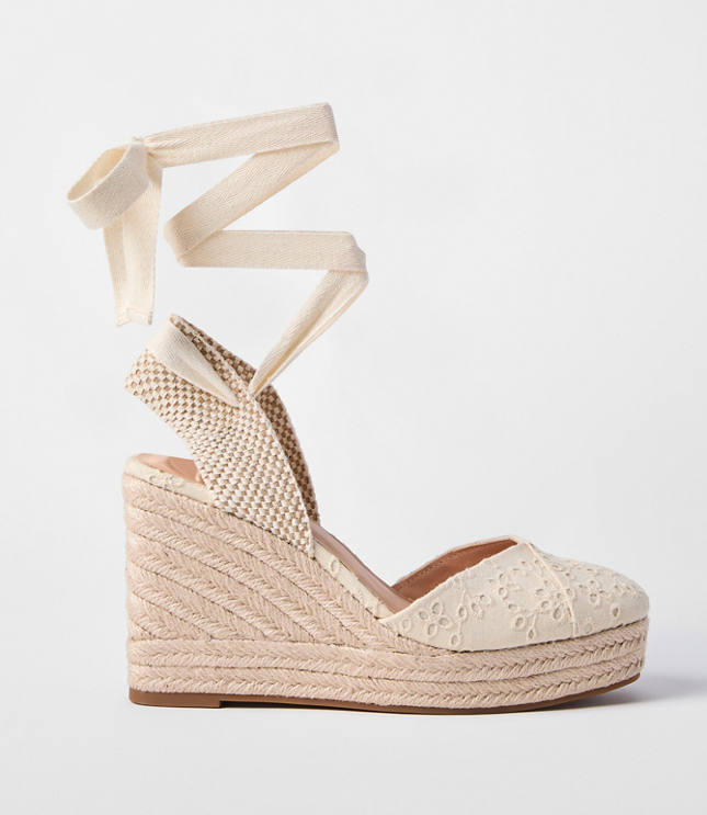 Eyelet Lace Up Espadrille Wedges