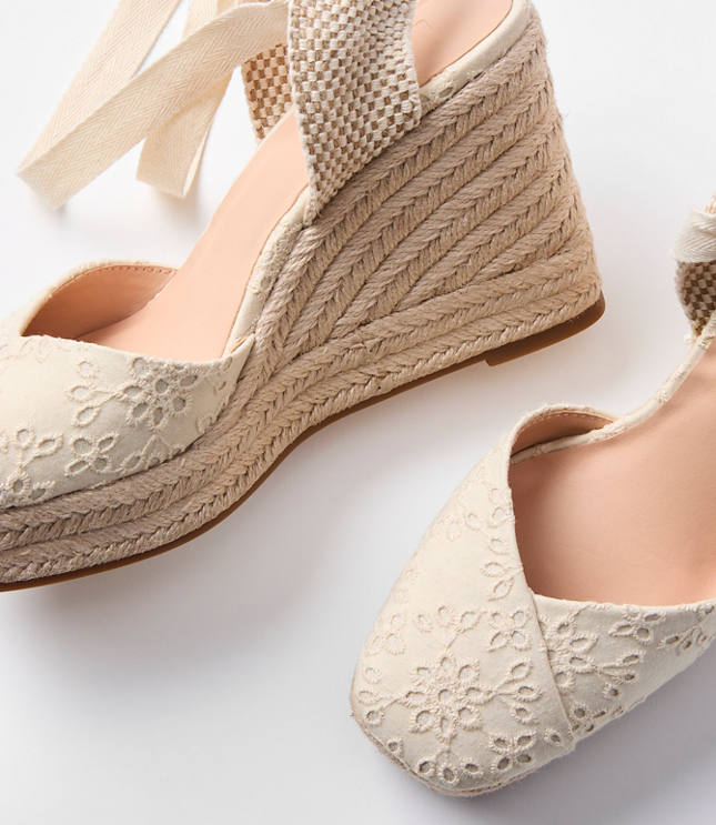 Eyelet Lace Up Espadrille Wedges