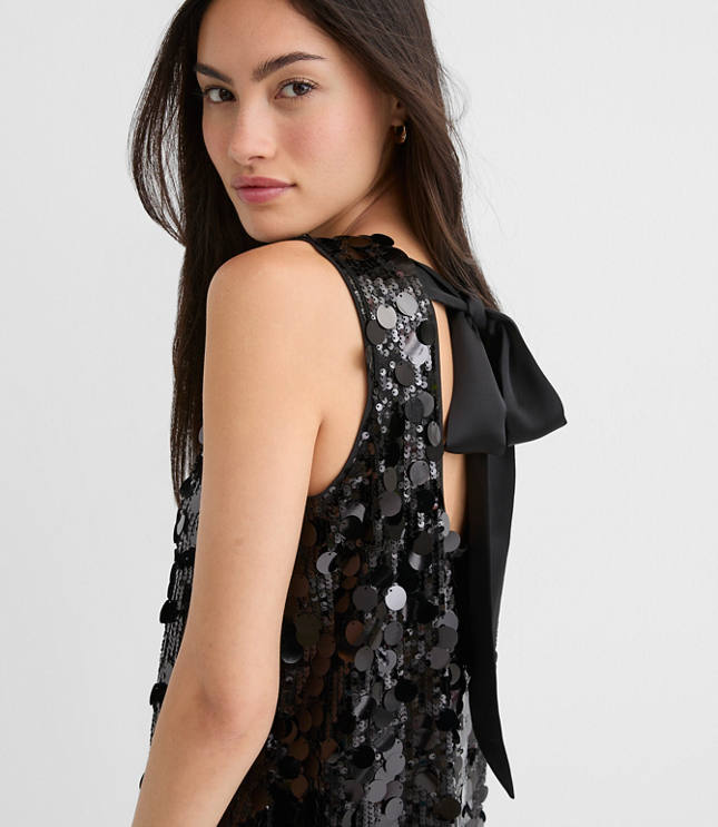 Petite Sequin Satin Bow Back Mini Dress