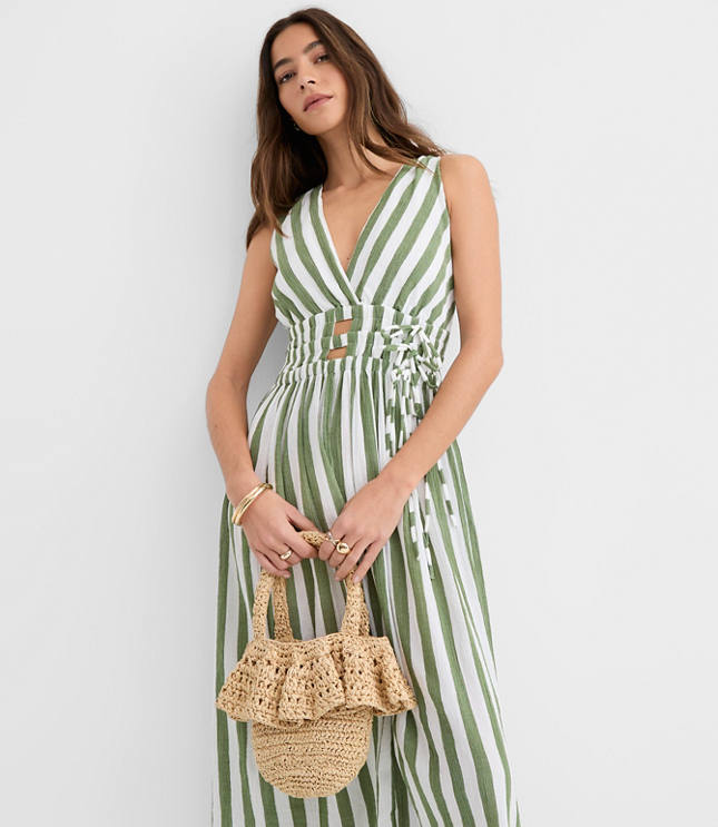 LOFT Beach Striped Cutout Side Tie Midi Dress