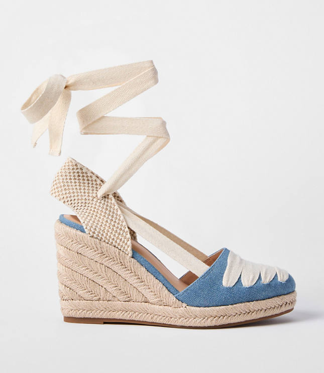 Ribbon Lace Up Espadrille Wedges